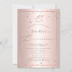 PixDezines Rose Gold Sterne Quinceanera Einladung