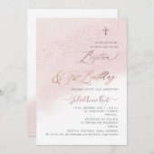 PixDezines Rose Gold Taufe+1. Geburtstag Einladung (Vorne/Hinten)