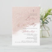 PixDezines Rose Gold Taufe+1. Geburtstag Einladung (Stehend Vorderseite)