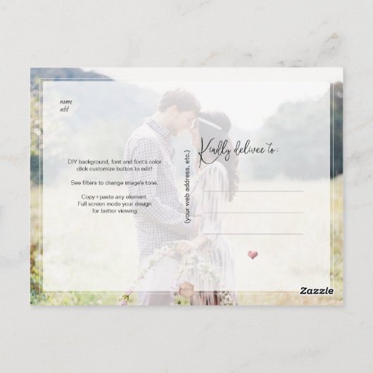 PixDezines Rose Goldenes Herz Rettete unser Datum Postkarte (Rückseite)