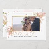 PixDezines Rose Pampas Imitats Gold Fan Palms Save The Date (Vorne/Hinten)