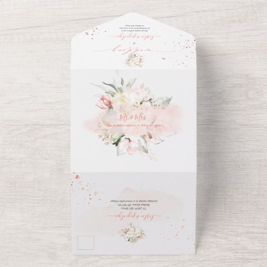 PixDezines Rose Wasserfarbenblush Creme All In One Einladung (Außenbereich)