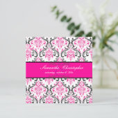 PixDezines Rossi Damask, Black+Pink Einladung (Stehend Vorderseite)