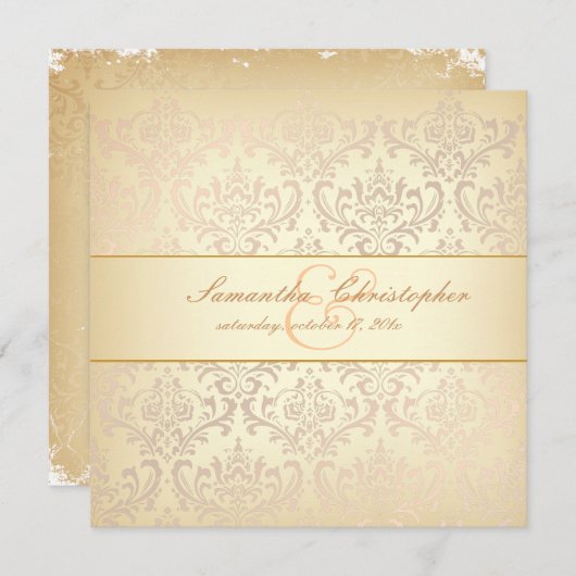 PixDezines Rossi Damask, Champagner Einladung (Vorne/Hinten)