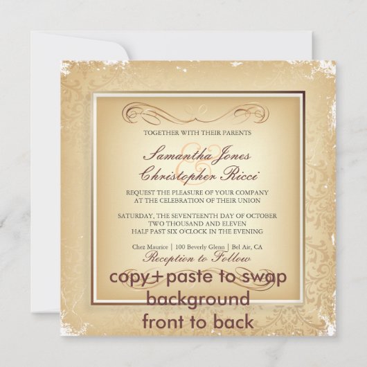 PixDezines Rossi Damask, Champagner Einladung (Rückseite)