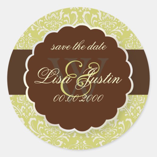 PixDezines Rossi Damask/Endive Green Runder Aufkleber (Vorderseite)