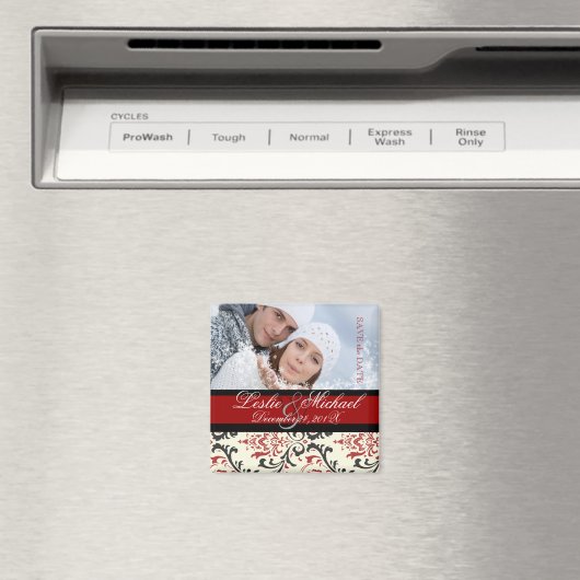 PixDezines Rossi Damask, Foto Rett Datum Magnet (In Situ (Geschirrspüler))