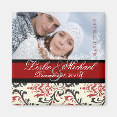 PixDezines Rossi Damask, Foto Rett Datum Magnet (Vorne)