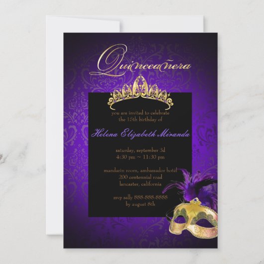 PixDezines Rossi Damask/Masquerade/DIY/Lila Einladung (Rückseite)