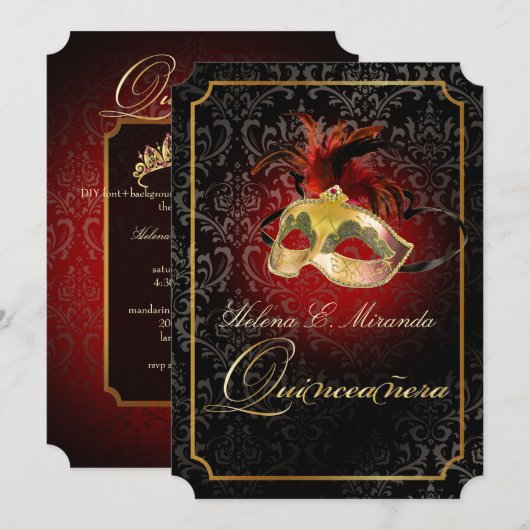 PixDezines Rossi Damask/Masquerade/DIY/Rubin Einladung (Vorne/Hinten)