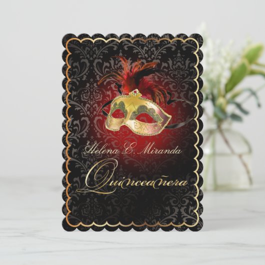 PixDezines Rossi Damask/Masquerade/DIY/Ruby Einladung (Stehend Vorderseite)