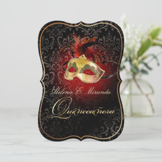 PixDezines Rossi Damask/Masquerade/DIY/Ruby Einladung (Stehend Vorderseite)