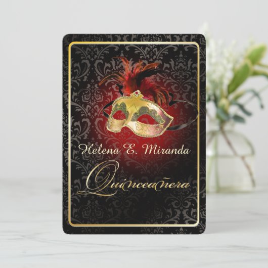 PixDezines Rossi Damask/Masquerade/DIY/Ruby Einladung (Stehend Vorderseite)