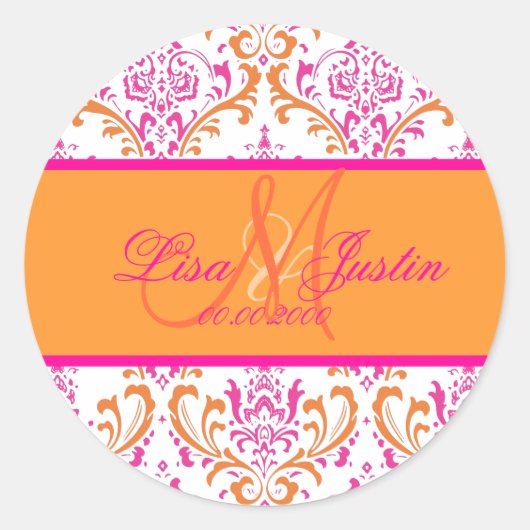 PixDezines Rossi Damask, Monogramm-Aufkleber Runder Aufkleber (Vorderseite)