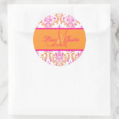 PixDezines Rossi Damask, Monogramm-Aufkleber Runder Aufkleber (Tasche)