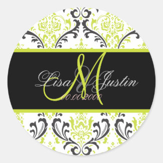 PixDezines Rossi Damask, Monogramm-Aufkleber Runder Aufkleber