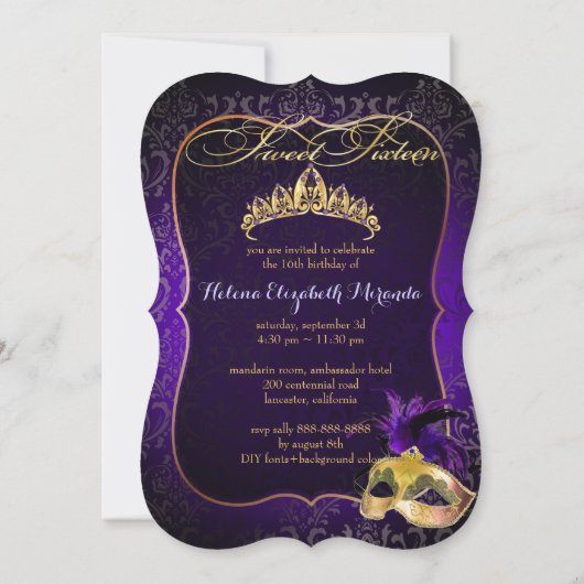 PixDezines Rossi Sweet 16 Masquerade / DIY Farbe!! Einladung (Rückseite)