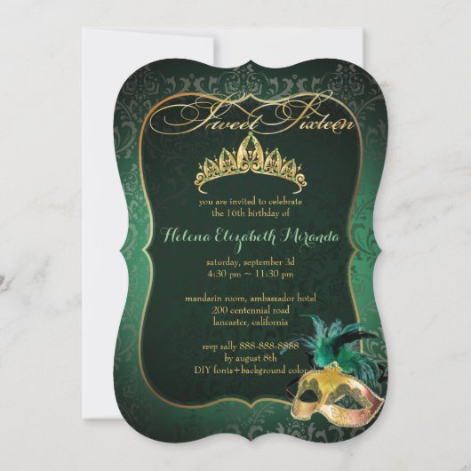 PixDezines Rossi Sweet 16 Masquerade / DIY Farbe!! Einladung (Rückseite)