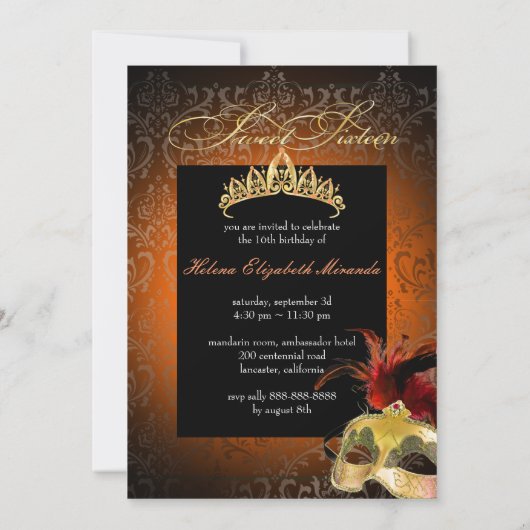 PixDezines Rossi Sweet 16 Masquerade / DIY Farbe!! Einladung (Rückseite)