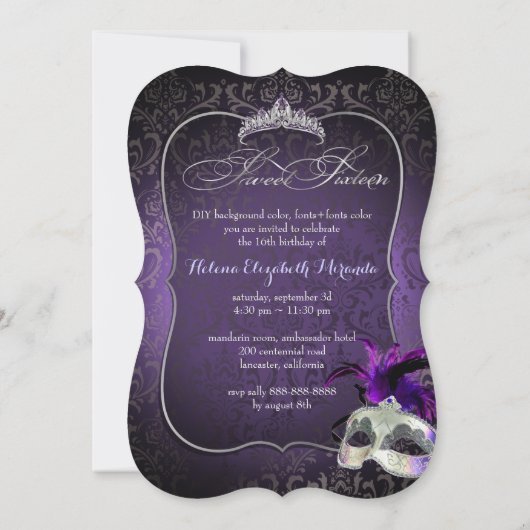 PixDezines Rossi Sweet 16 Masquerade/DIY Farbe!! Einladung (Rückseite)