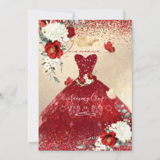 PixDezines Rote Rosen Quinceanera Dress Einladung
