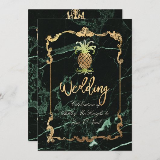 PixDezines Royal Hawaiian Ananas/Marmor Einladung (Vorne/Hinten)