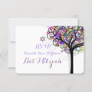 PixDezines RSVP BAUM DES LEBENS BAT MITZVAH/LILA Karte