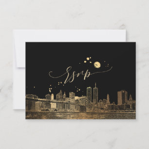 PixDezines RSVP NYC Skyline/Faux Gold Karte