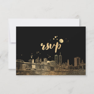 PixDezines RSVP NYC Skyline/Faux Gold Karte