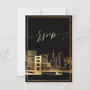 PixDezines RSVP San Francisco Skyline/Faux Gold Karte