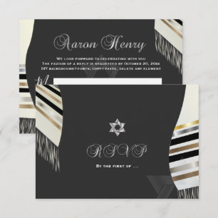 PixDezines RSVP Schwarz Weißer Tallit Mitzvah  Einladung