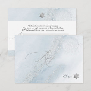 PixDezines RSVP Staubblau Alcohol+Ink Mitzvah ✡ Karte