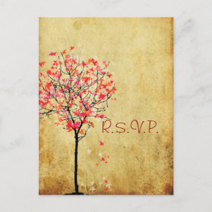 PixDezines RSVP Vintage-Ahornbaum/orange+rosa Einladungspostkarte