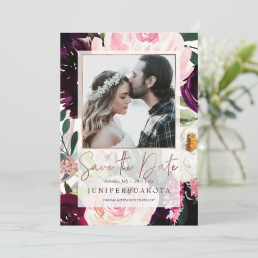 PixDezines Rustic Blush Pink Burgund Blume Einladung (Stehend Vorderseite)