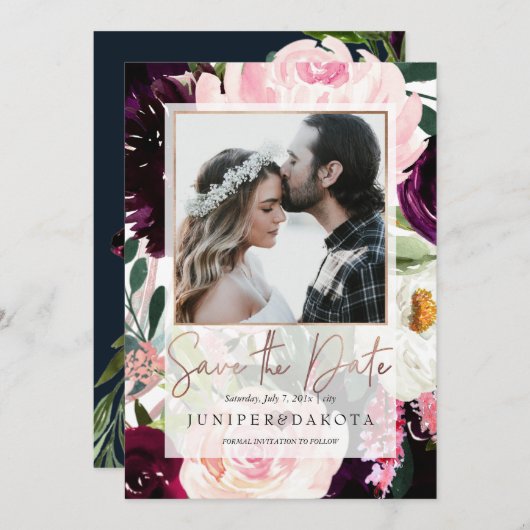 PixDezines Rustic Blush Pink Burgund Blume Einladung (Vorne/Hinten)