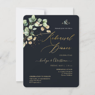 PixDezines Rustic Dollar Eukalyptus Navy n Gold Einladung