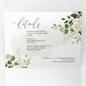 PixDezines Rustic Eucalyptus Alabaster Rose Tri-F Dreifach Gefaltete Einladung (Innen Erste Seite)