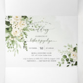 PixDezines Rustic Eucalyptus Alabaster Rose Tri-F Dreifach Gefaltete Einladung (Innenseite Mitte)