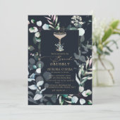 PixDezines Rustic Eucalyptus Navy Bruncy Bubbly Einladung (Stehend Vorderseite)