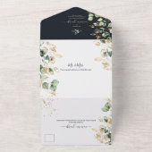 PixDezines Rustic Eucalyptus Navy n Gold All In One Einladung (Außenbereich)