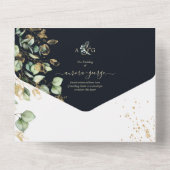 PixDezines Rustic Eucalyptus Navy n Gold All In One Einladung (Rückseite)