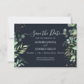 PixDezines Rustic Eucalyptus Navy n Gold Save The Date (Rückseite)