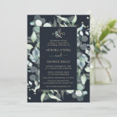 PixDezines Rustic Gum Eucalyptus Navy Blue Einladung (Stehend Vorderseite)