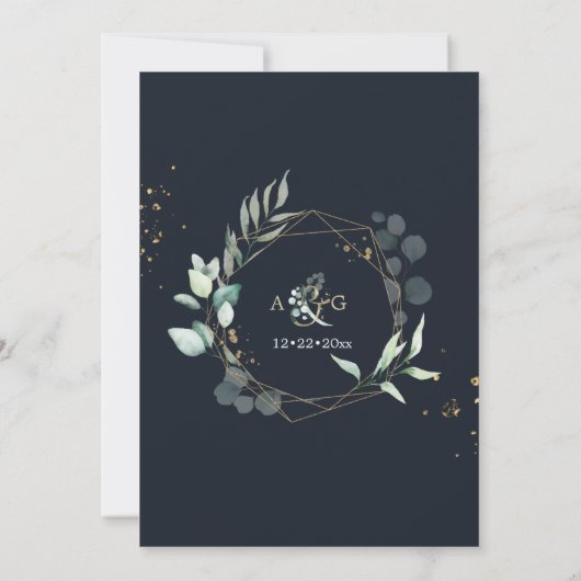 PixDezines Rustic Gum Eucalyptus Navy Blue Einladung (Rückseite)