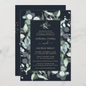 PixDezines Rustic Gum Eucalyptus Navy Blue Einladung (Vorne/Hinten)