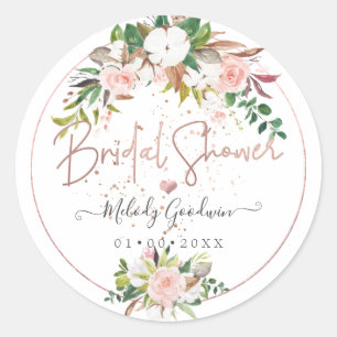 PixDezines Rustic H2 Baumwolle+Rosen Brautdusche Runder Aufkleber