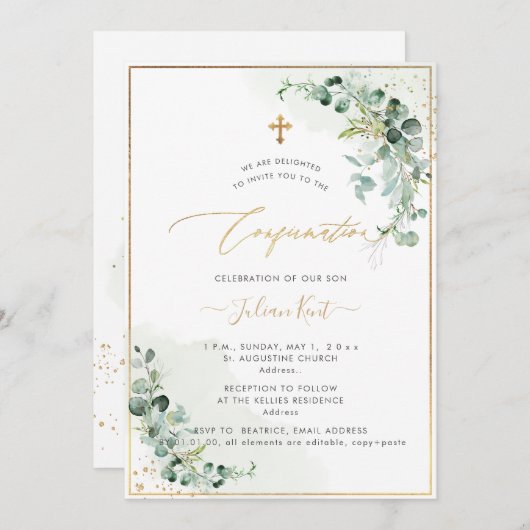 PixDezines Rustic H2 Eukalyptus-Bestätigung Einladung (Vorne/Hinten)