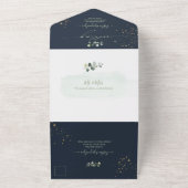 PixDezines Rustic H2 Green Gold Eucalyptus Navy All In One Einladung (Außenbereich)