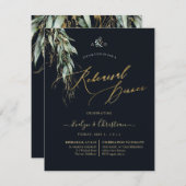 PixDezines Rustic Willow Eucalyptus Navy n Gold Einladung (Vorne/Hinten)