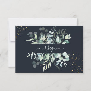 PixDezines Rustikale Eukalyptus Navy und Gold RSVP Einladung